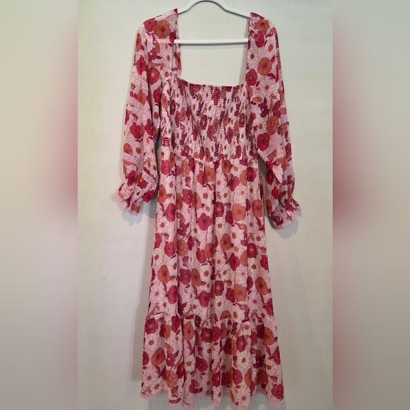 Aritzia Wilfred Plus Size 2X Grace Floral Smocked Dress Lined Boho Cottagecore - Picture 3 of 10